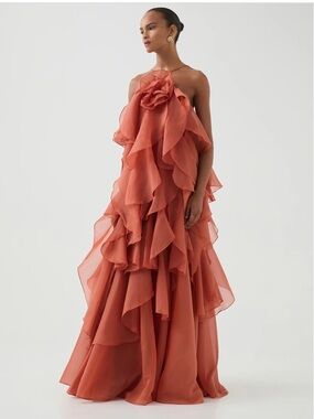 BRAND NEW Aje Pandorea Layered Maxi Dress in Clay Coral Size US 6